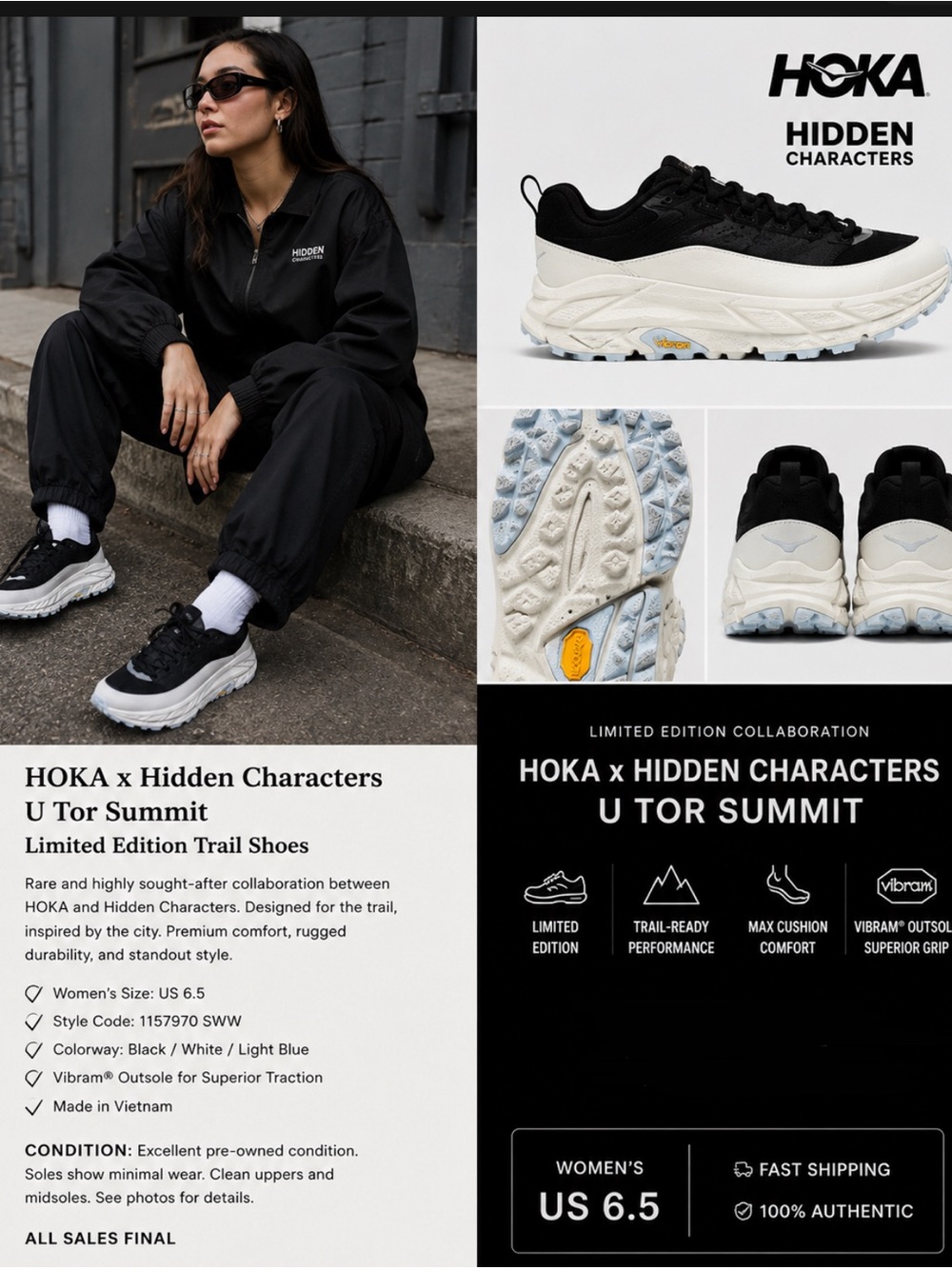 HOKA Hidden Characters Limited Edition U Tor Summit 2 Nubuck Sneaker Size 6.5